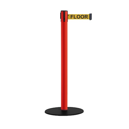 Retractable Belt Stanchion, Low Base, 2.5 Red Post  11' Y.Wet..Belt